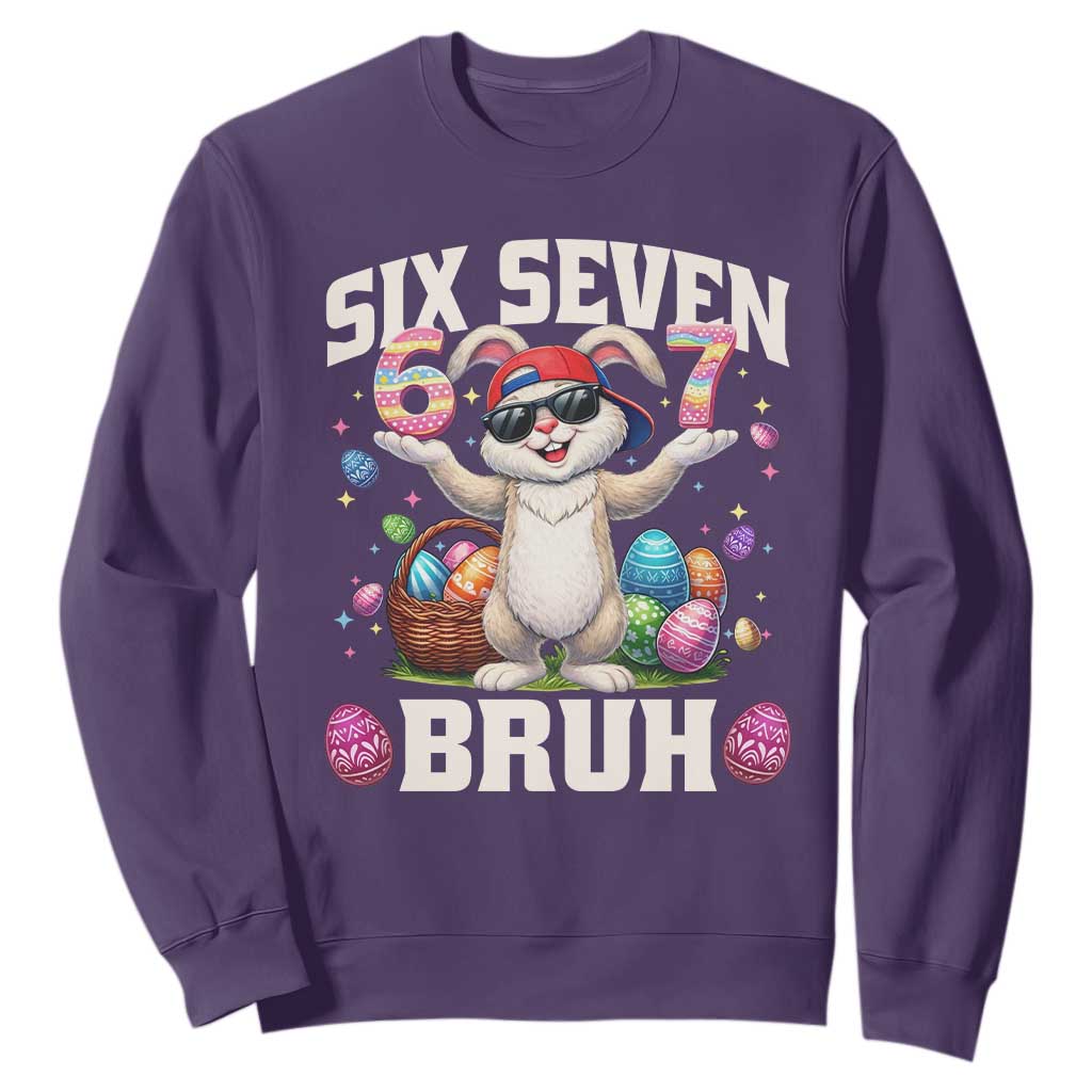 Funny Easter Day Six Seven Bruh Sweatshirt 67 Bunny Easter Eggs TS11 Purple Print Your Wear