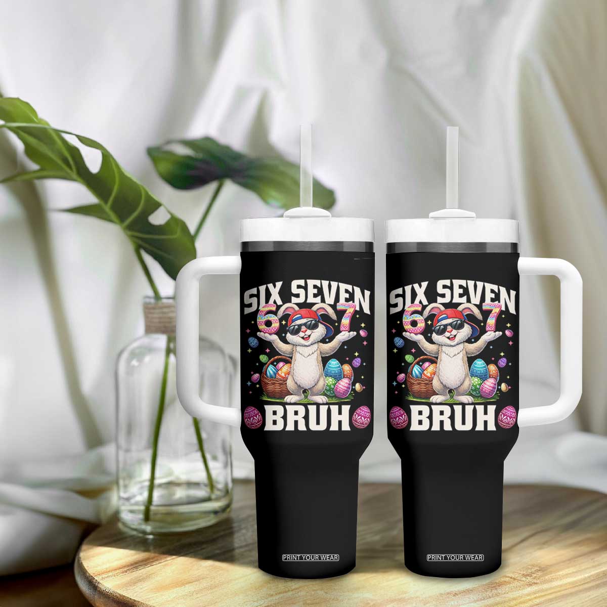 Funny Easter Day Six Seven Bruh Tumbler With Handle 67 Bunny Easter Eggs TS11 Print Your Wear
