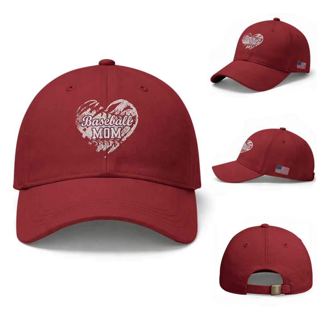 Baseball Mom Baseball Cap Baseball Mama Life Game Day Vintage Heart TS11 Baseball Cap Universal Fit Cherry Red Print Your Wear