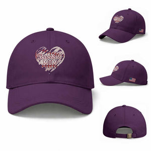 Baseball Mom Baseball Cap Baseball Mama Life Game Day Vintage Heart TS11 Baseball Cap Universal Fit Purple Print Your Wear