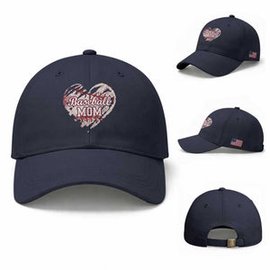 Baseball Mom Baseball Cap Baseball Mama Life Game Day Vintage Heart TS11 Baseball Cap Universal Fit Navy Print Your Wear