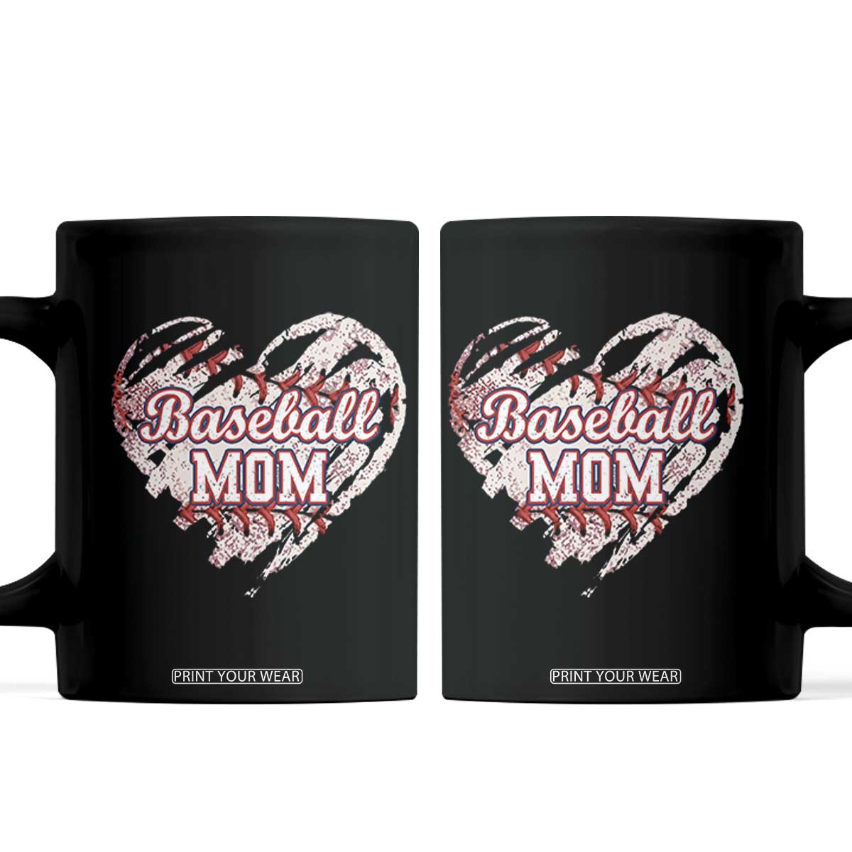 Baseball Mom Coffee Mug Baseball Mama Life Game Day Vintage Heart TS11 Black Print Your Wear