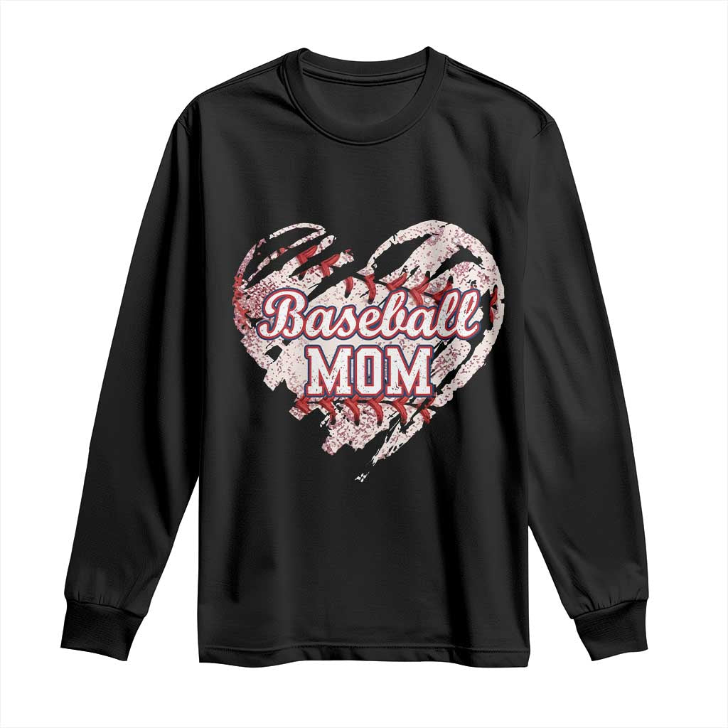 Baseball Mom Long Sleeve Shirt Baseball Mama Life Game Day Vintage Heart TS11 Black Print Your Wear