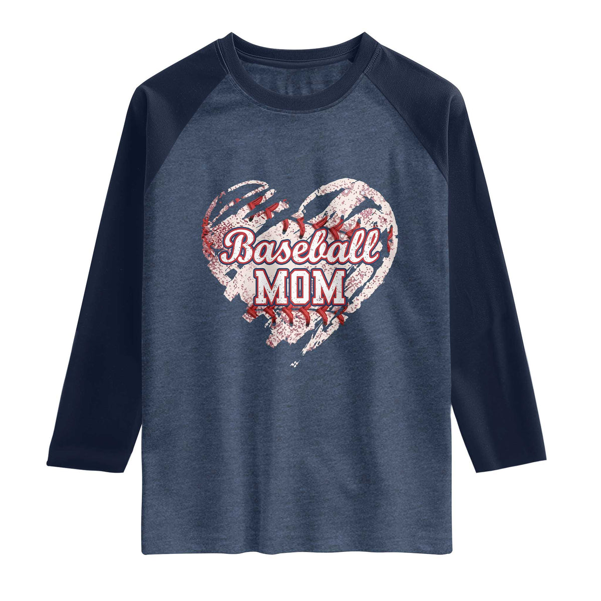 Baseball Mom Raglan Shirt Baseball Mama Life Game Day Vintage Heart TS11 Heather Denim Navy Print Your Wear
