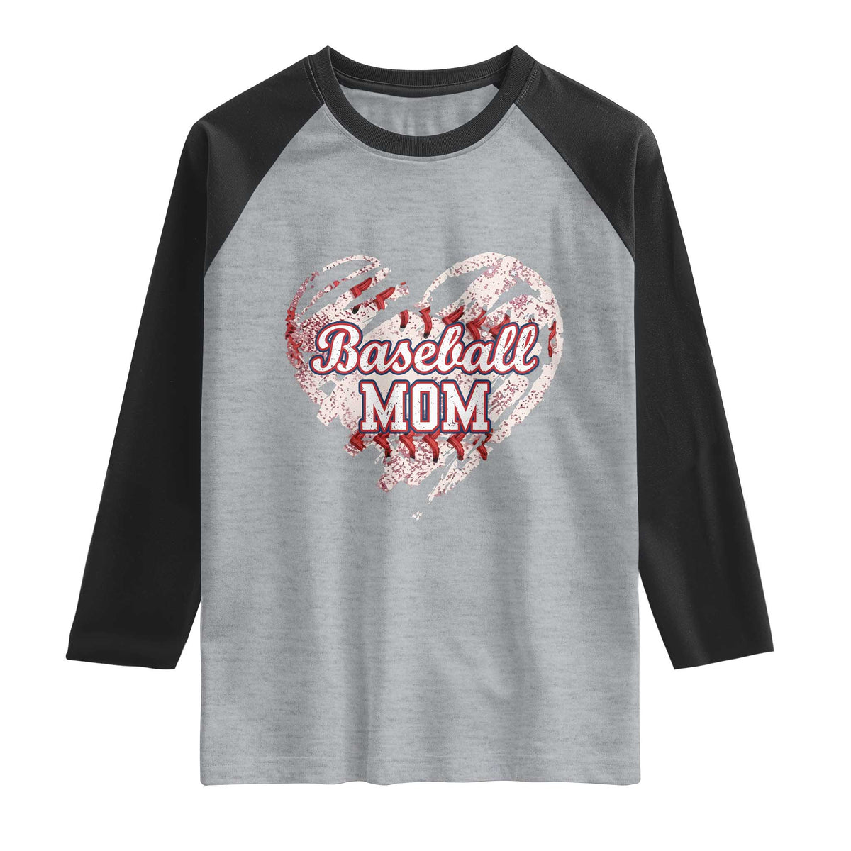 Baseball Mom Raglan Shirt Baseball Mama Life Game Day Vintage Heart TS11 Heather Gray Black Print Your Wear