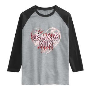 Baseball Mom Raglan Shirt Baseball Mama Life Game Day Vintage Heart TS11 Heather Gray Black Print Your Wear