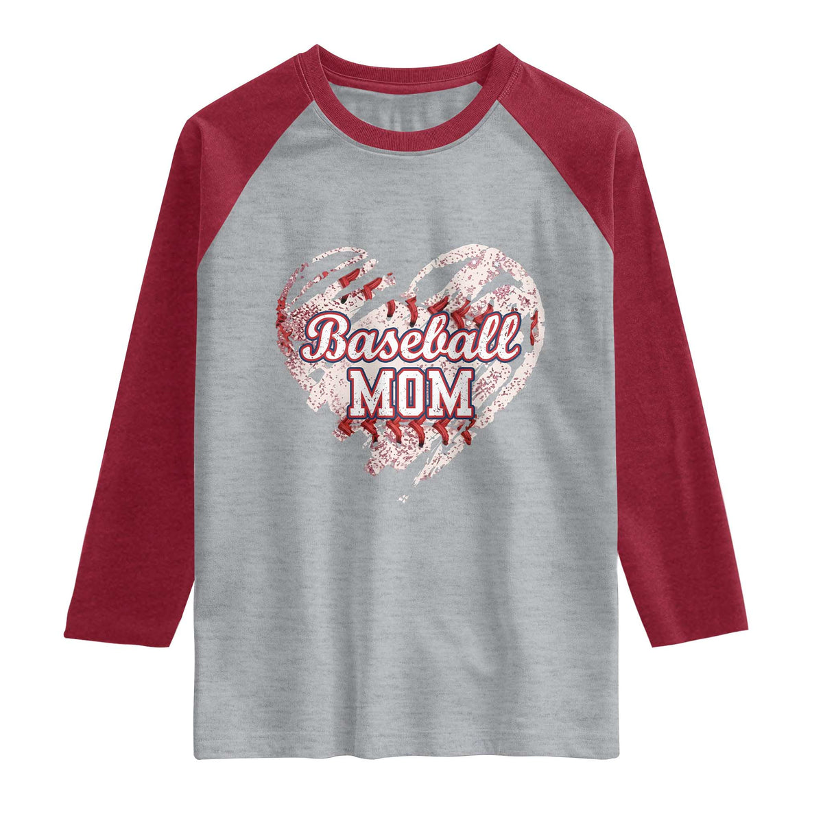 Baseball Mom Raglan Shirt Baseball Mama Life Game Day Vintage Heart TS11 Heather Gray Heather Red Print Your Wear