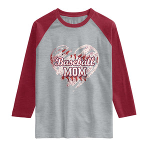 Baseball Mom Raglan Shirt Baseball Mama Life Game Day Vintage Heart TS11 Heather Gray Heather Red Print Your Wear