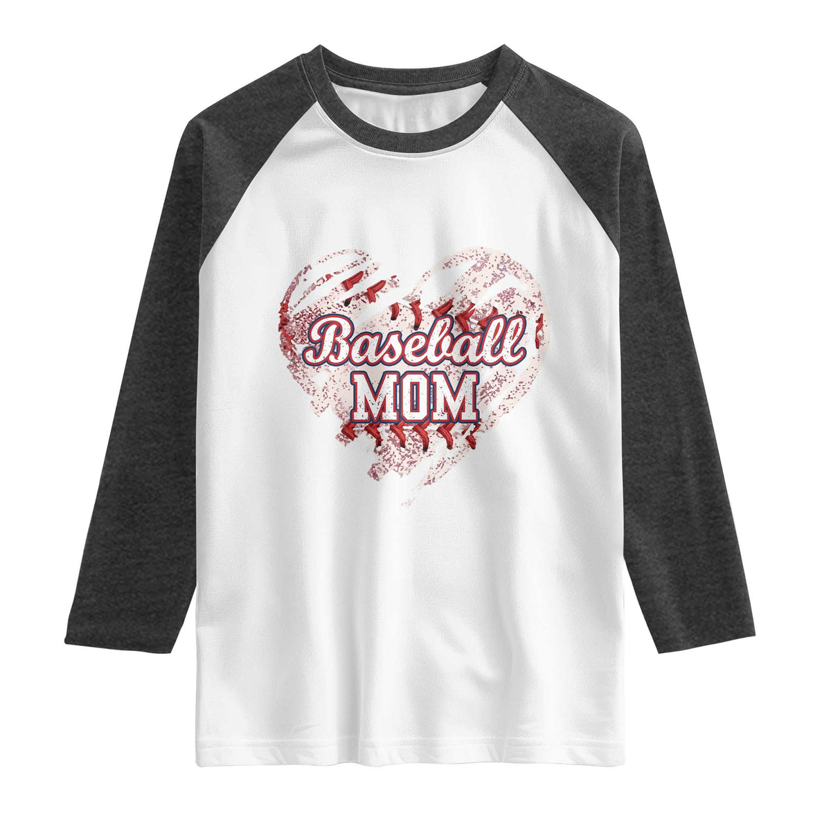 Baseball Mom Raglan Shirt Baseball Mama Life Game Day Vintage Heart TS11 White Heather Charcoal Print Your Wear