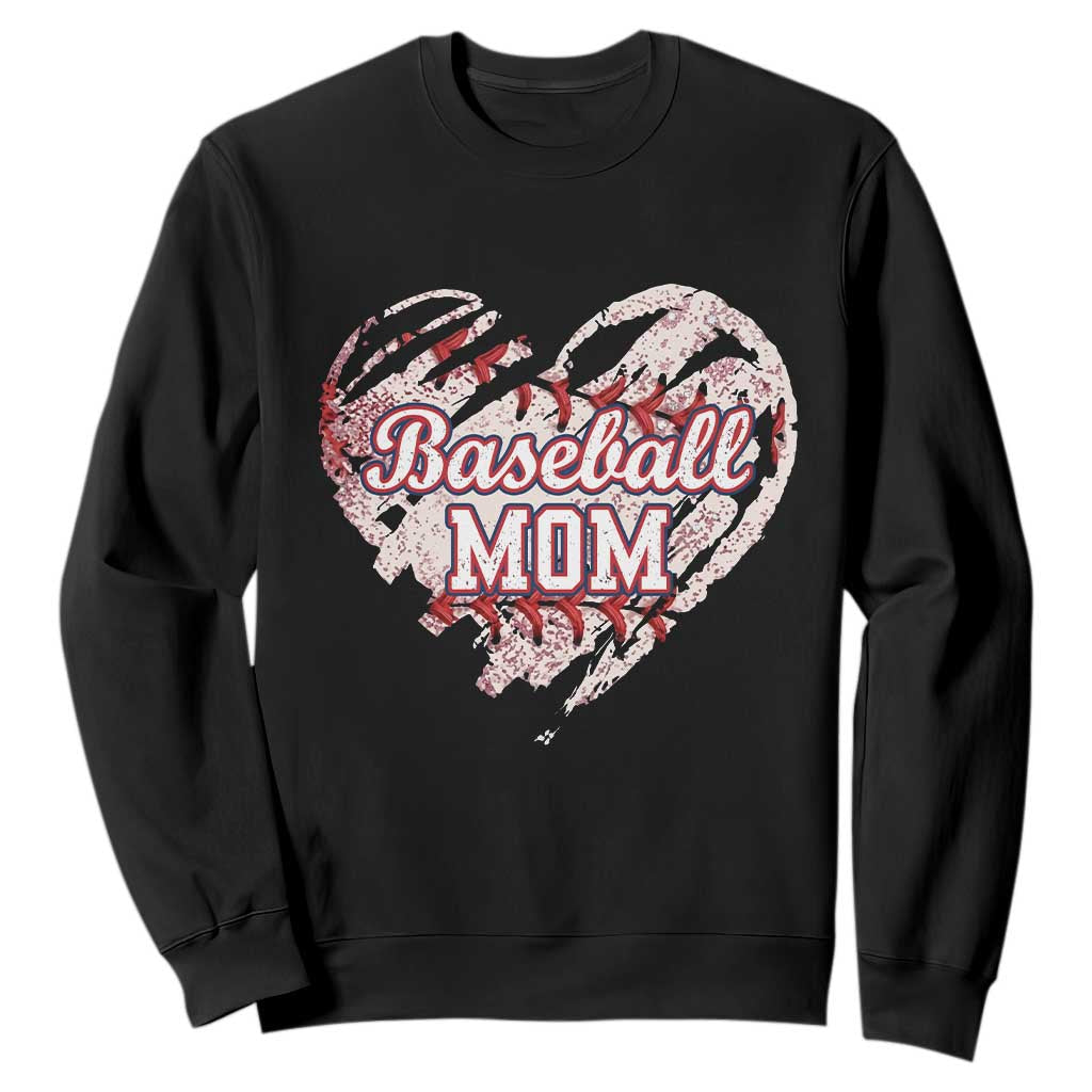 Baseball Mom Sweatshirt Baseball Mama Life Game Day Vintage Heart TS11 Black Print Your Wear