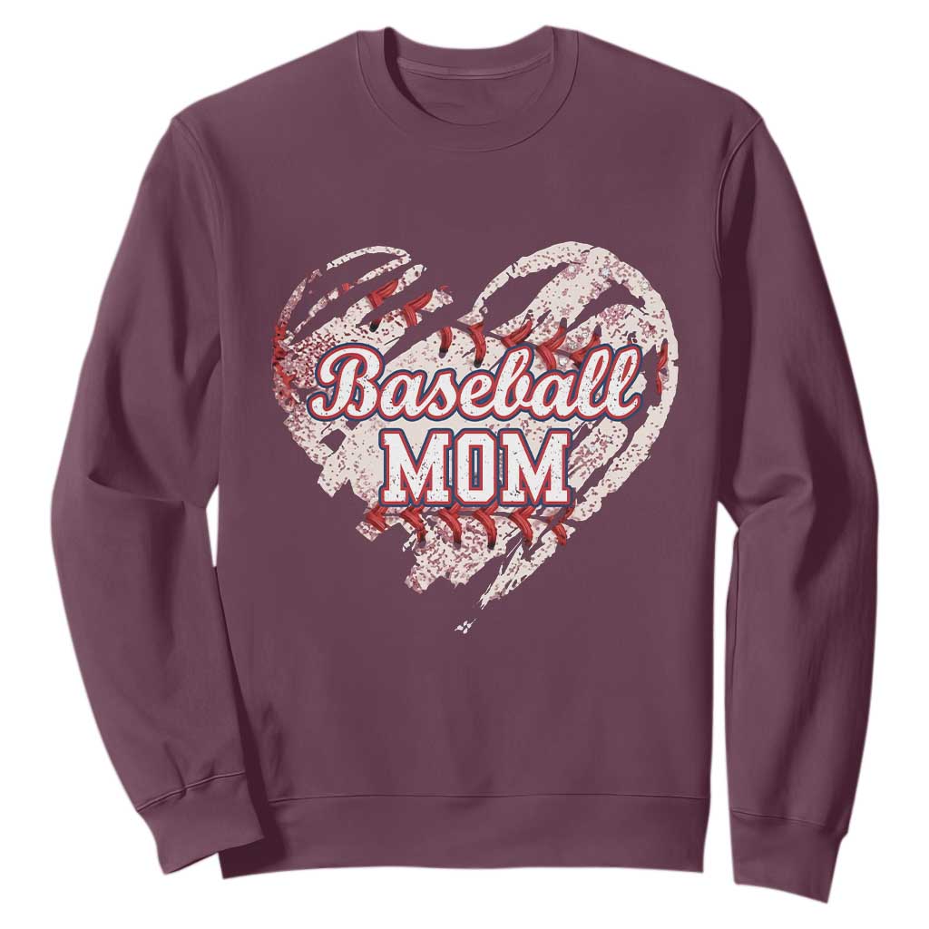 Baseball Mom Sweatshirt Baseball Mama Life Game Day Vintage Heart TS11 Maroon Print Your Wear