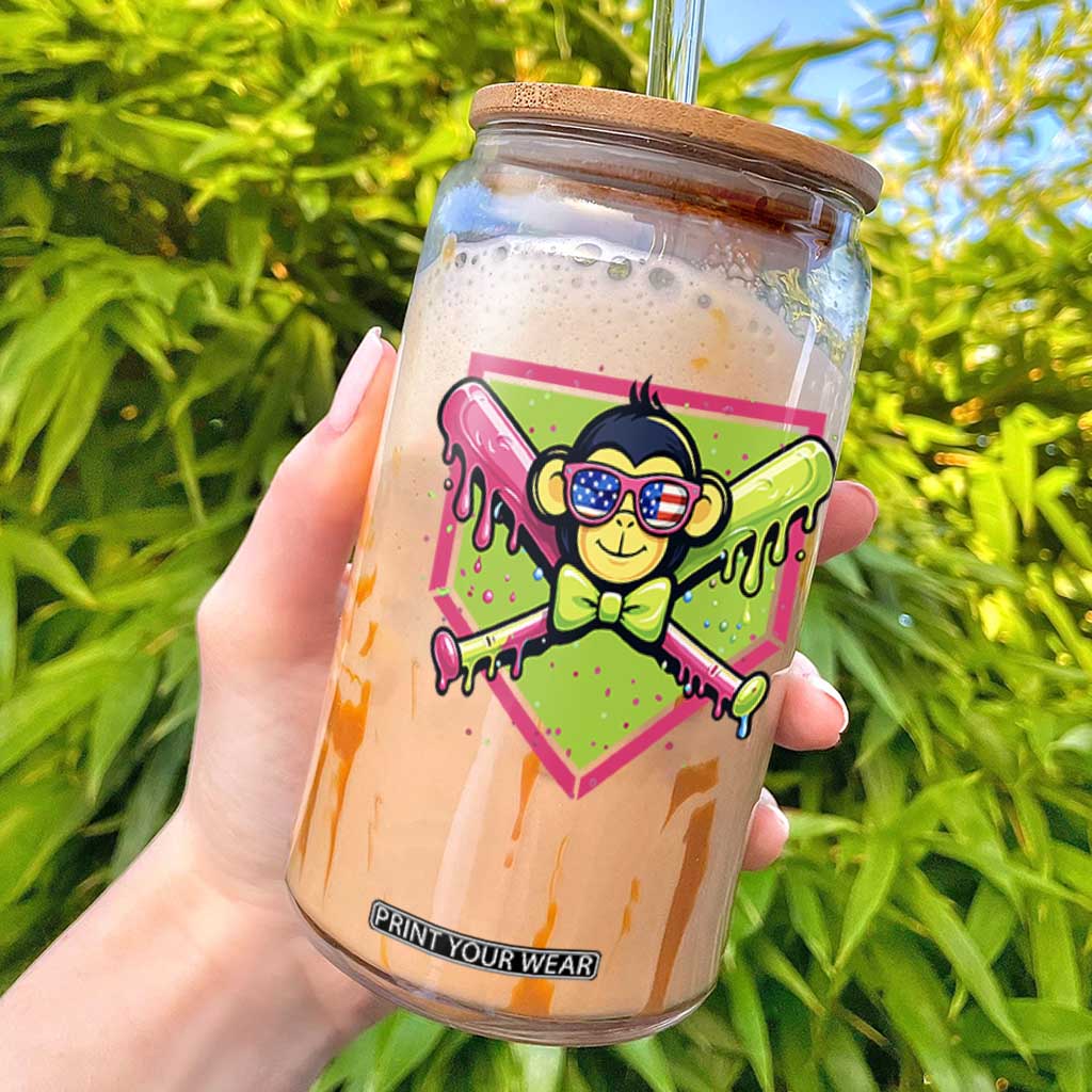 Party Monkey Baseball Drip Funny Animals Lover Glass Can TS11 Black Print Your Wear