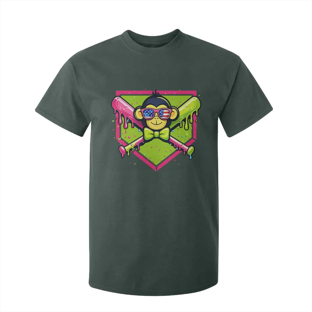 Party Monkey Baseball Drip Funny Animals Lover T Shirt For Kid TS11 Dark Forest Green Print Your Wear