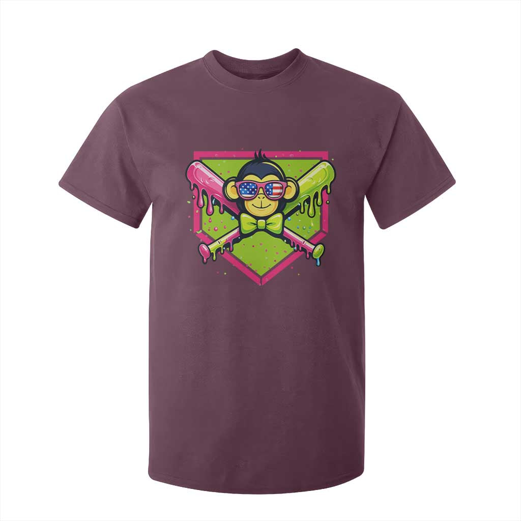 Party Monkey Baseball Drip Funny Animals Lover T Shirt For Kid TS11 Maroon Print Your Wear