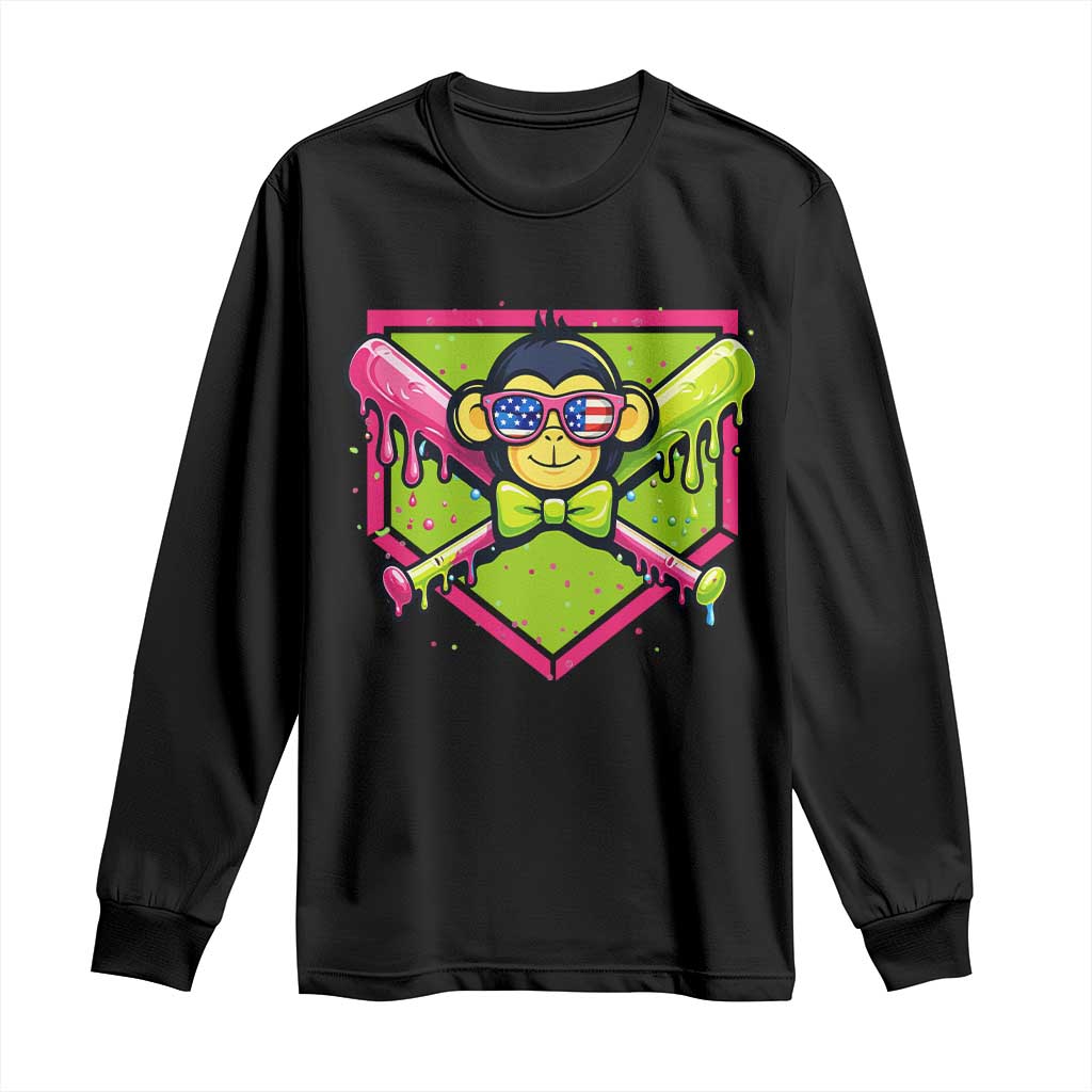 Party Monkey Baseball Drip Funny Animals Lover Long Sleeve Shirt TS11 Black Print Your Wear