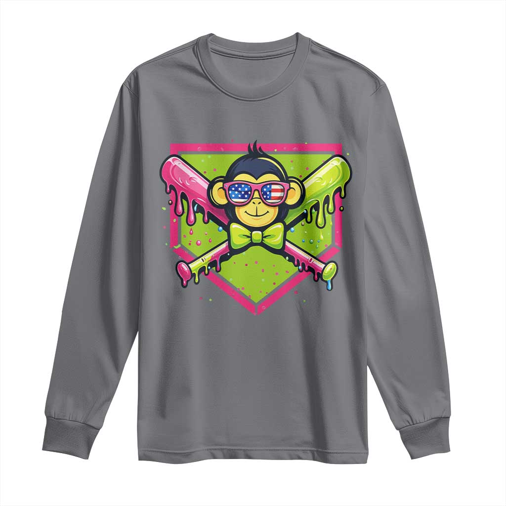 Party Monkey Baseball Drip Funny Animals Lover Long Sleeve Shirt TS11 Charcoal Print Your Wear