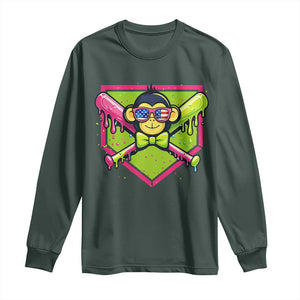 Party Monkey Baseball Drip Funny Animals Lover Long Sleeve Shirt TS11 Dark Forest Green Print Your Wear