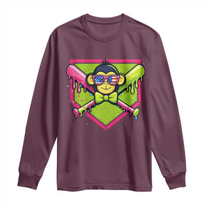 Party Monkey Baseball Drip Funny Animals Lover Long Sleeve Shirt TS11 Maroon Print Your Wear
