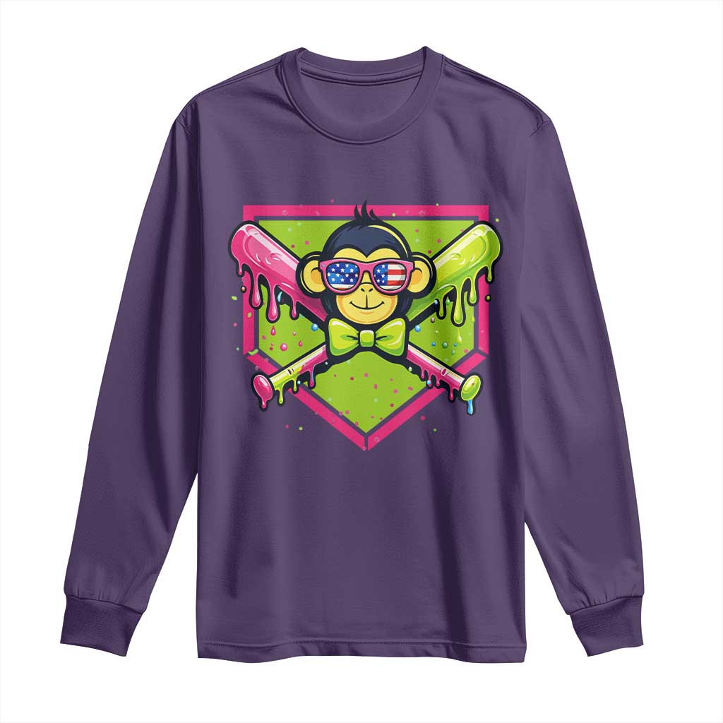 Party Monkey Baseball Drip Funny Animals Lover Long Sleeve Shirt TS11 Purple Print Your Wear
