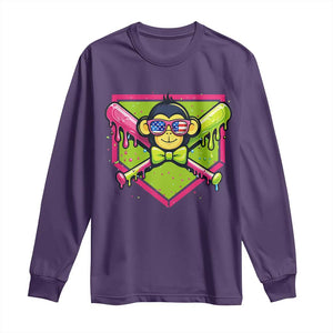 Party Monkey Baseball Drip Funny Animals Lover Long Sleeve Shirt TS11 Purple Print Your Wear