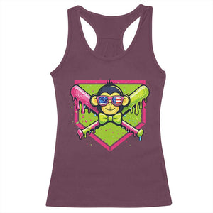 Party Monkey Baseball Drip Funny Animals Lover Racerback Tank Top TS11 Maroon Print Your Wear