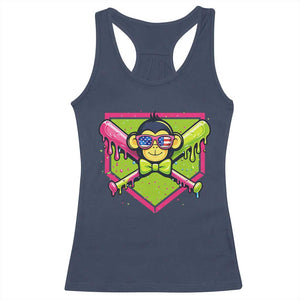Party Monkey Baseball Drip Funny Animals Lover Racerback Tank Top TS11 Navy Print Your Wear
