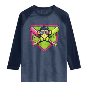 Party Monkey Baseball Drip Funny Animals Lover Raglan Shirt TS11 Heather Denim Navy Print Your Wear