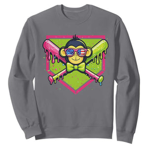 Party Monkey Baseball Drip Funny Animals Lover Sweatshirt TS11 Charcoal Print Your Wear