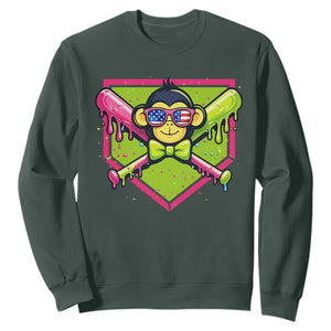 Party Monkey Baseball Drip Funny Animals Lover Sweatshirt TS11 Dark Forest Green Print Your Wear
