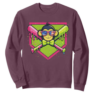 Party Monkey Baseball Drip Funny Animals Lover Sweatshirt TS11 Maroon Print Your Wear
