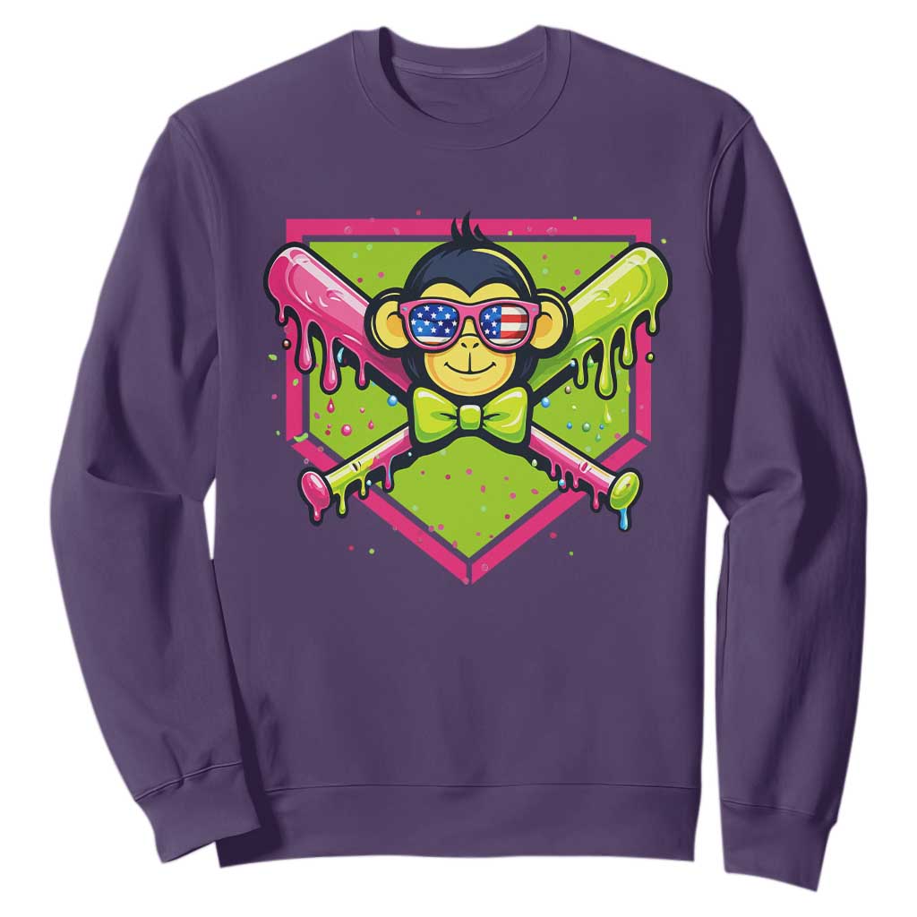 Party Monkey Baseball Drip Funny Animals Lover Sweatshirt TS11 Purple Print Your Wear