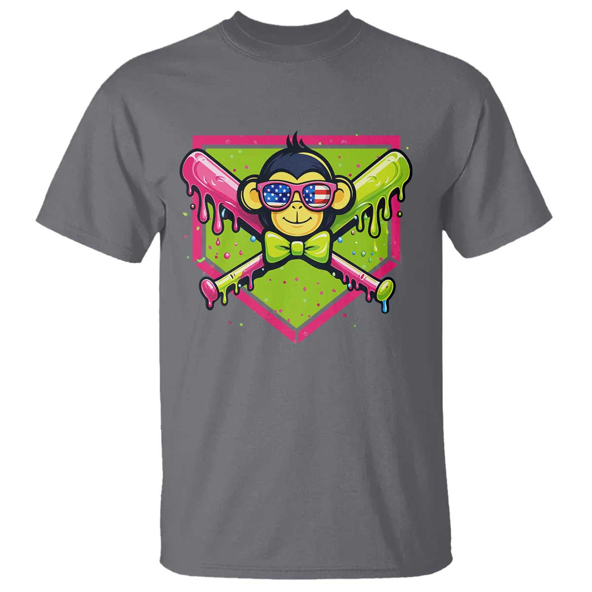 Party Monkey Baseball Drip Funny Animals Lover T Shirt TS11 Charcoal Print Your Wear