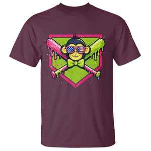 Party Monkey Baseball Drip Funny Animals Lover T Shirt TS11 Maroon Print Your Wear