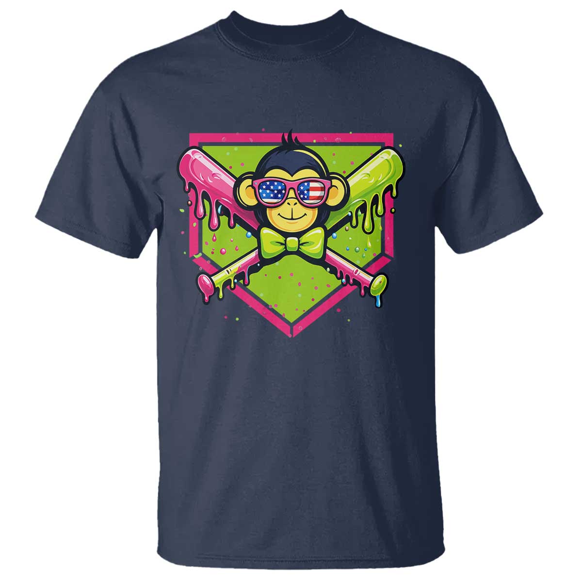 Party Monkey Baseball Drip Funny Animals Lover T Shirt TS11 Navy Print Your Wear