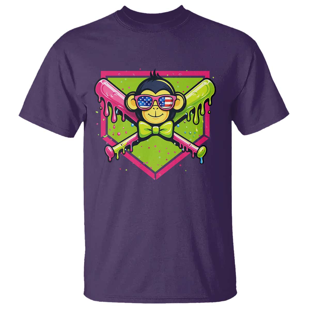 Party Monkey Baseball Drip Funny Animals Lover T Shirt TS11 Purple Print Your Wear