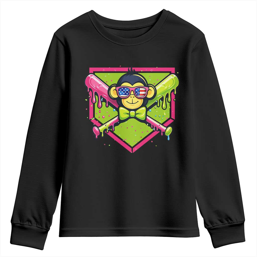 Party Monkey Baseball Drip Funny Animals Lover Youth Sweatshirt TS11 Black Print Your Wear
