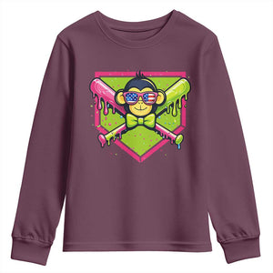 Party Monkey Baseball Drip Funny Animals Lover Youth Sweatshirt TS11 Maroon Print Your Wear