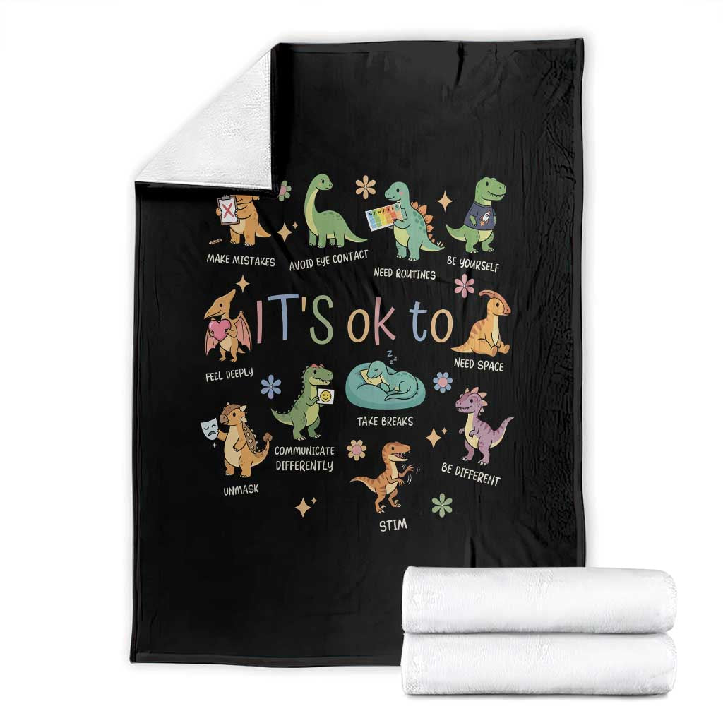 Dinosaur Autism Awareness Throw Blanket It Is Okay to Be Different Dino Lover TS11 Black Print Your Wear