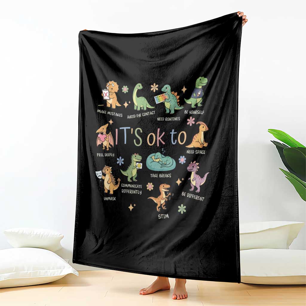 Dinosaur Autism Awareness Throw Blanket It Is Okay to Be Different Dino Lover TS11 Print Your Wear