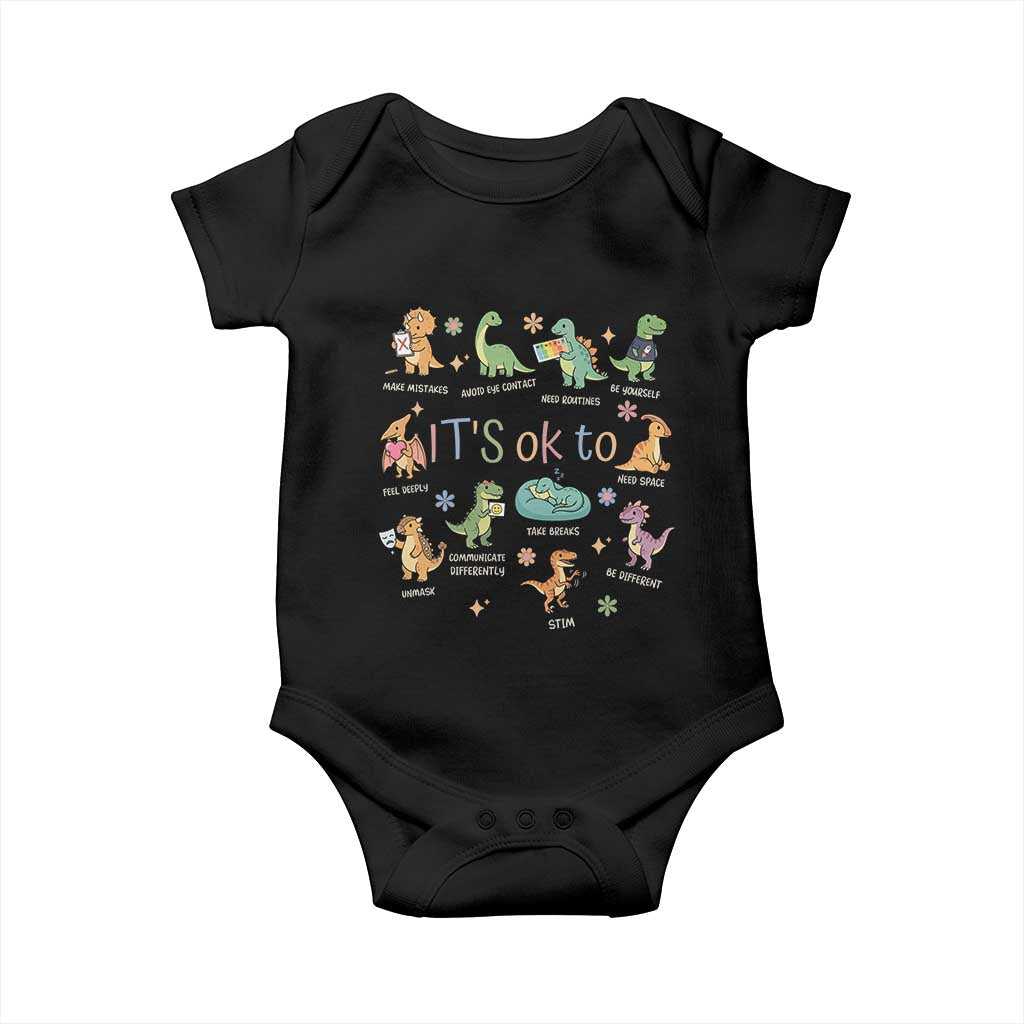 Dinosaur Autism Awareness Baby Onesie It Is Okay to Be Different Dino Lover TS11 Black Print Your Wear