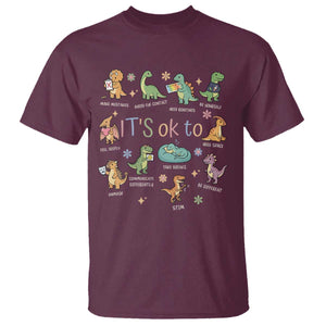 Dinosaur Autism Awareness T Shirt It Is Okay to Be Different Dino Lover TS11 Maroon Print Your Wear