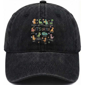 Dinosaur Autism Awareness Washed Cotton Baseball Cap It Is Okay to Be Different Dino Lover TS11 Print Your Wear