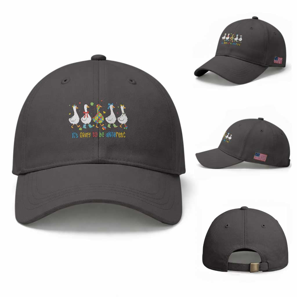 Funny Autistic Goose Baseball Cap It Is Okay To Be Different Autism Awareness TS11 Baseball Cap Universal Fit Dark Gray Print Your Wear