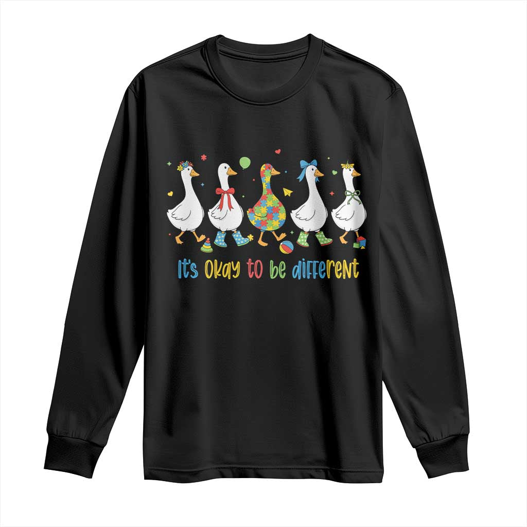 Funny Autistic Goose Long Sleeve Shirt It Is Okay To Be Different Autism Awareness TS11 Black Print Your Wear