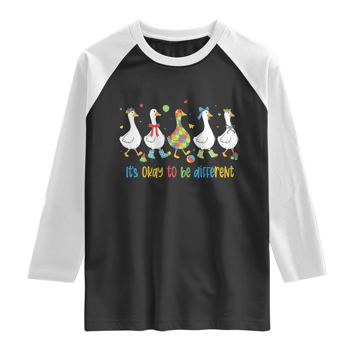 Funny Autistic Goose Raglan Shirt It Is Okay To Be Different Autism Awareness TS11 Black White Print Your Wear