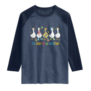 Funny Autistic Goose Raglan Shirt It Is Okay To Be Different Autism Awareness TS11 Heather Denim Navy Print Your Wear