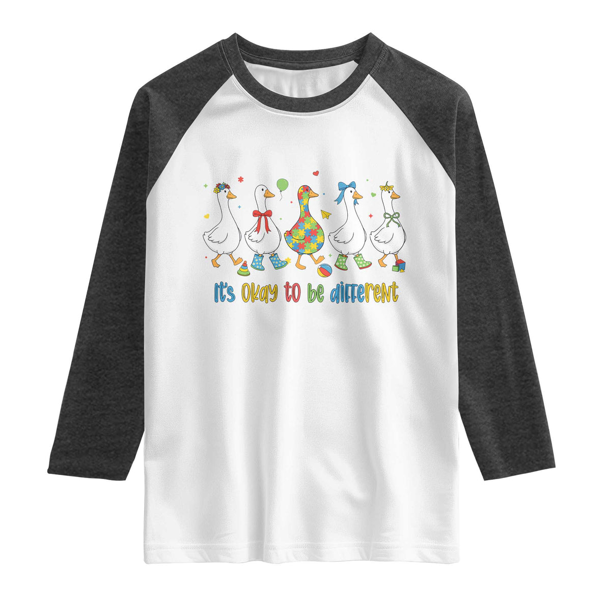 Funny Autistic Goose Raglan Shirt It Is Okay To Be Different Autism Awareness TS11 White Heather Charcoal Print Your Wear