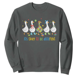 Funny Autistic Goose Sweatshirt It Is Okay To Be Different Autism Awareness TS11 Dark Heather Print Your Wear