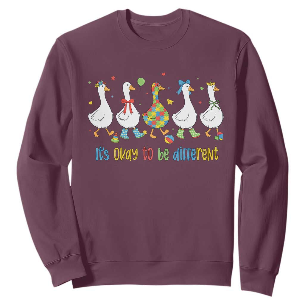 Funny Autistic Goose Sweatshirt It Is Okay To Be Different Autism Awareness TS11 Maroon Print Your Wear