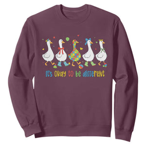 Funny Autistic Goose Sweatshirt It Is Okay To Be Different Autism Awareness TS11 Maroon Print Your Wear